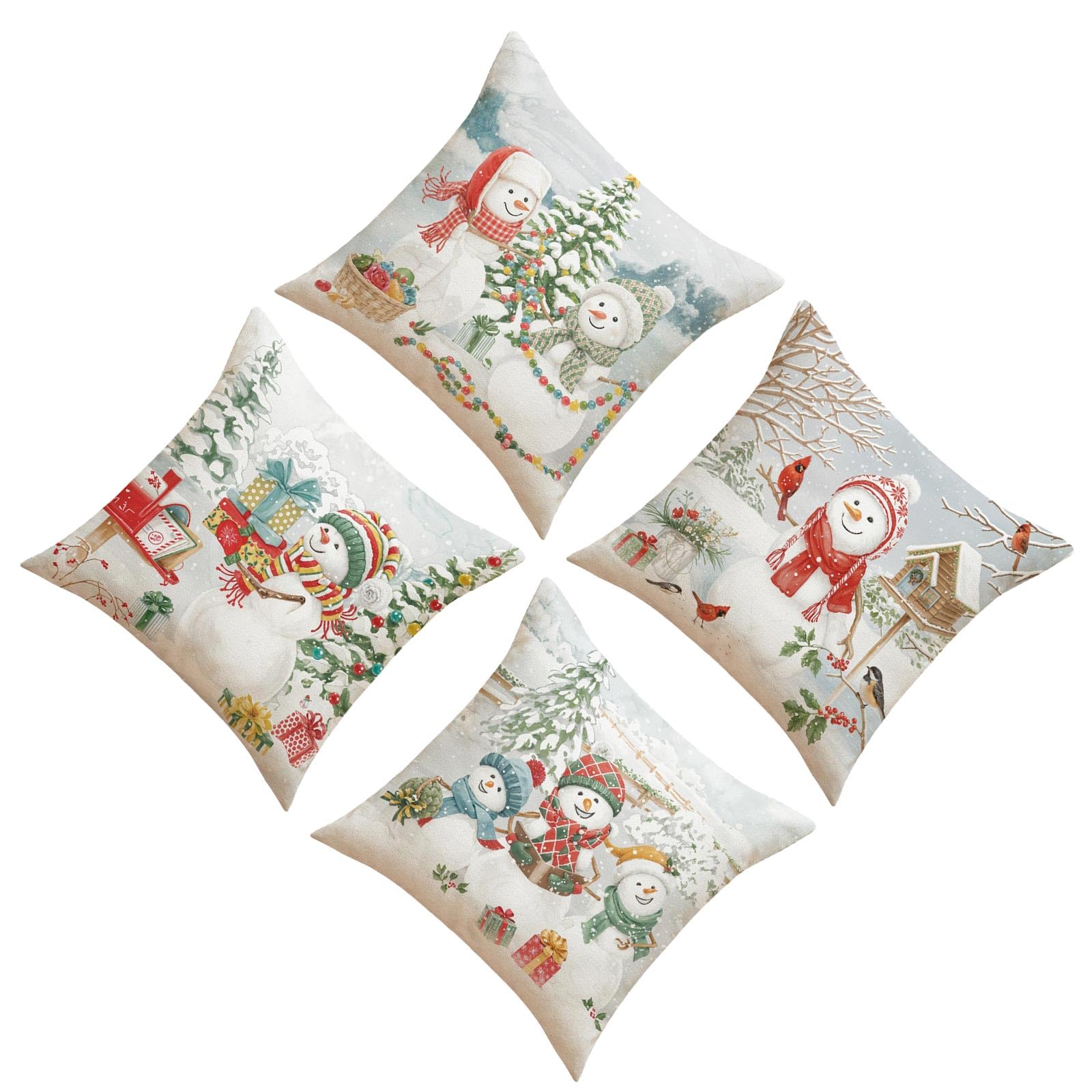 Tsophreniq Christmas Pillow Covers, Linen Blend Cushion Covers Case 45X45cm 4Pieces for Chair Sofa Decoration Waist Square Pillowcase