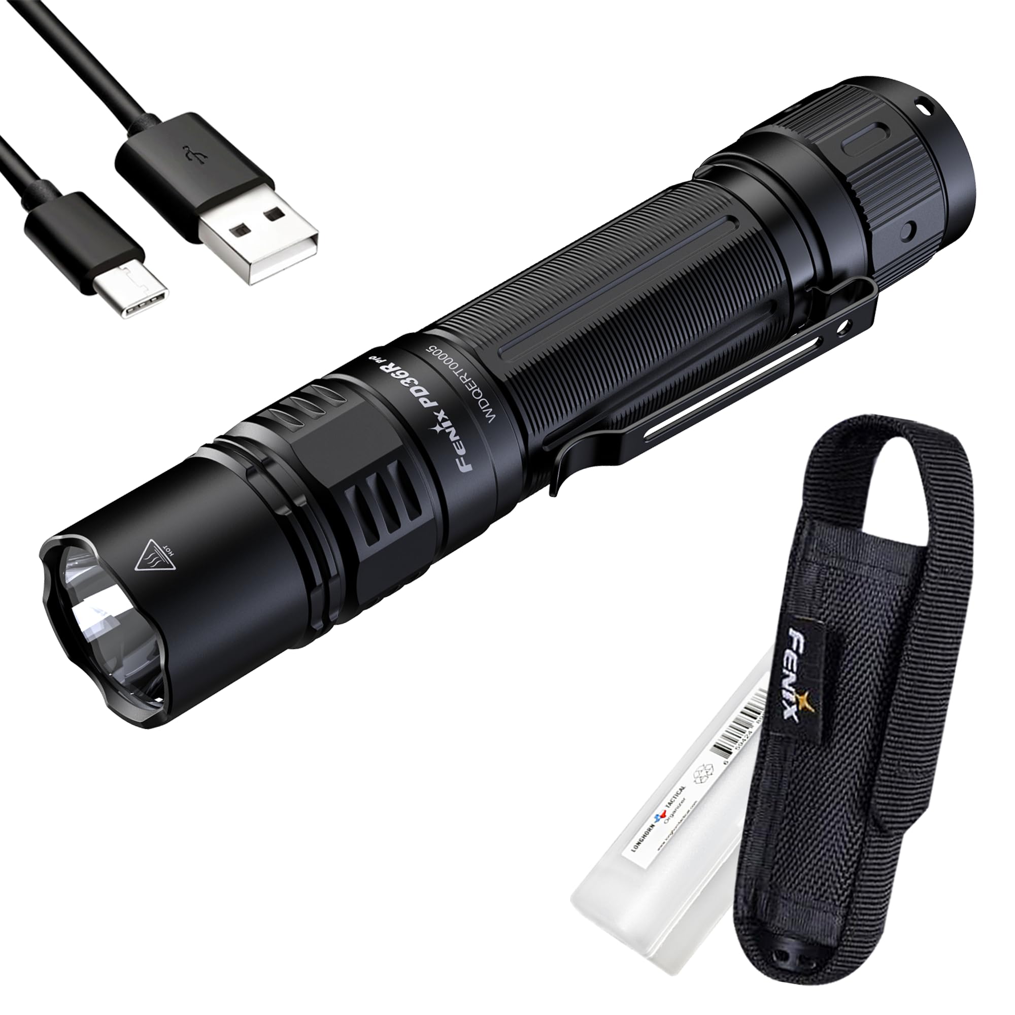 PD36R Pro 2800 Lumen USB-C Rechargeable Tactical Flashlight | 416-Yard Beam, Single-hand Operation, Instant Strobe, IP68 Waterproof, 6oz Lightweight, 42 Hours Long Runtime
