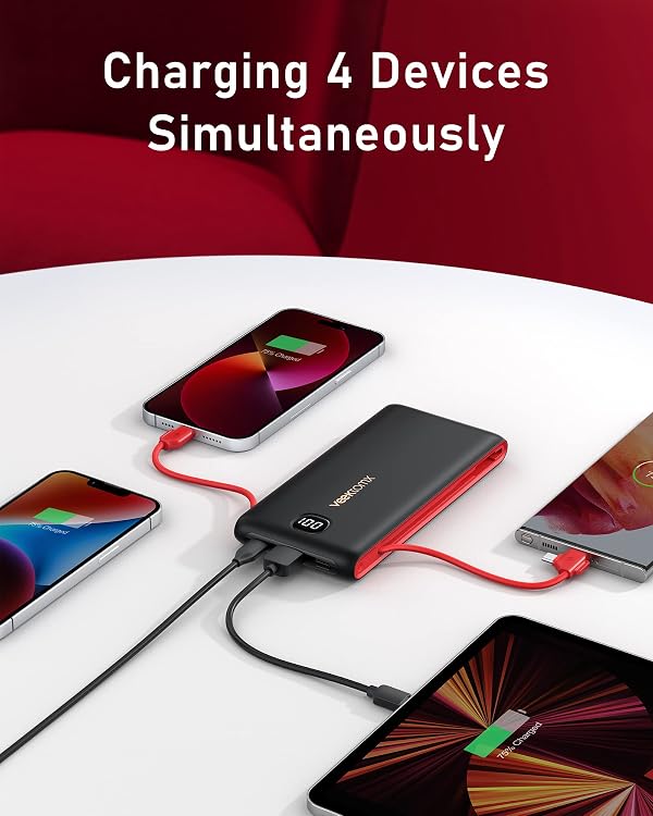 VEEKTOMX Portable Charger with Built in Cables 10000mAh, Power Bank for iPhone with AC Wall Plug, Fast Charging USB C Slim Battery Pack with LED Display Compatible with iPhone 17/16/15/14, Samsung by VEEKTOMX - Image 5