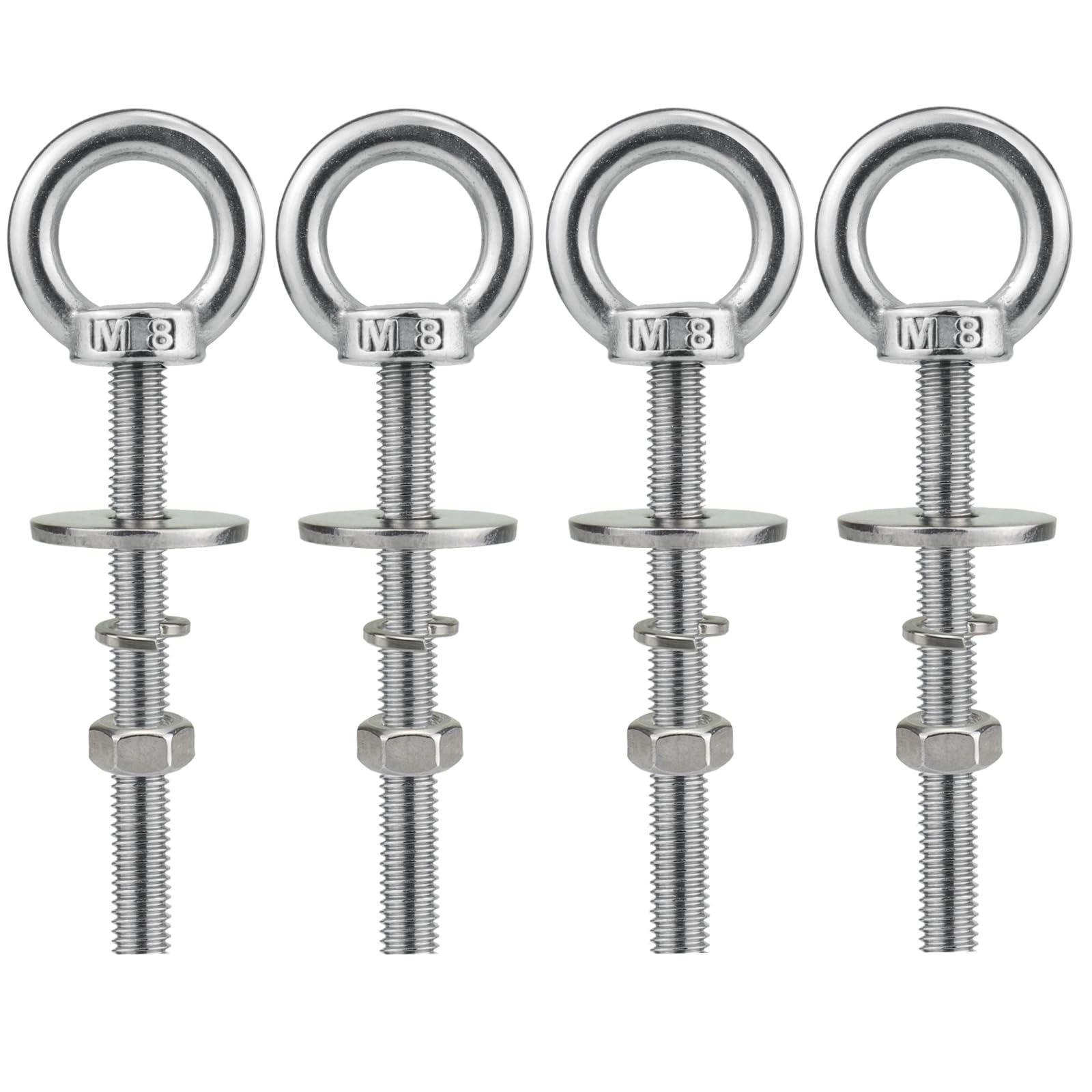 QWETRY M8 x 76mm Stainless Eye Bolt with Nuts 4 Pack, 5/16" x 3 inch Long Shoulder Lifting Ring Eye Bolt for Boat & Hanging, Heavy Duty Marine Grade Threaded Eyebolts for Swing Tie Down Outdoor — image 1