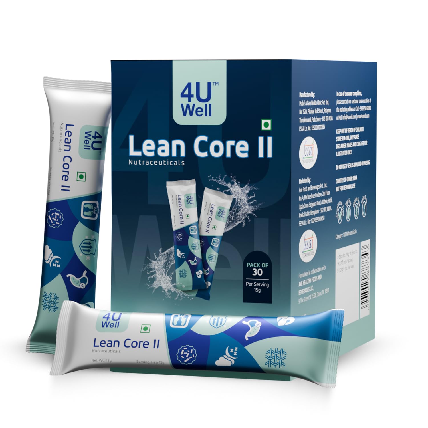 4UWell Lean Core II | Gut Health & Digestion Support | Prebiotic Inulin Fiber Supplement | Nutraceutical Digestive Health | Gluten Free, Dairy Free, Egg Free - 30 Sachets (15g Each)-image-0