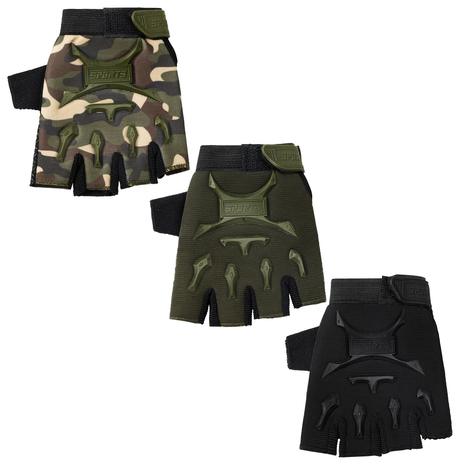 Boao 3 Pairs Kids Half Finger Bike Gloves