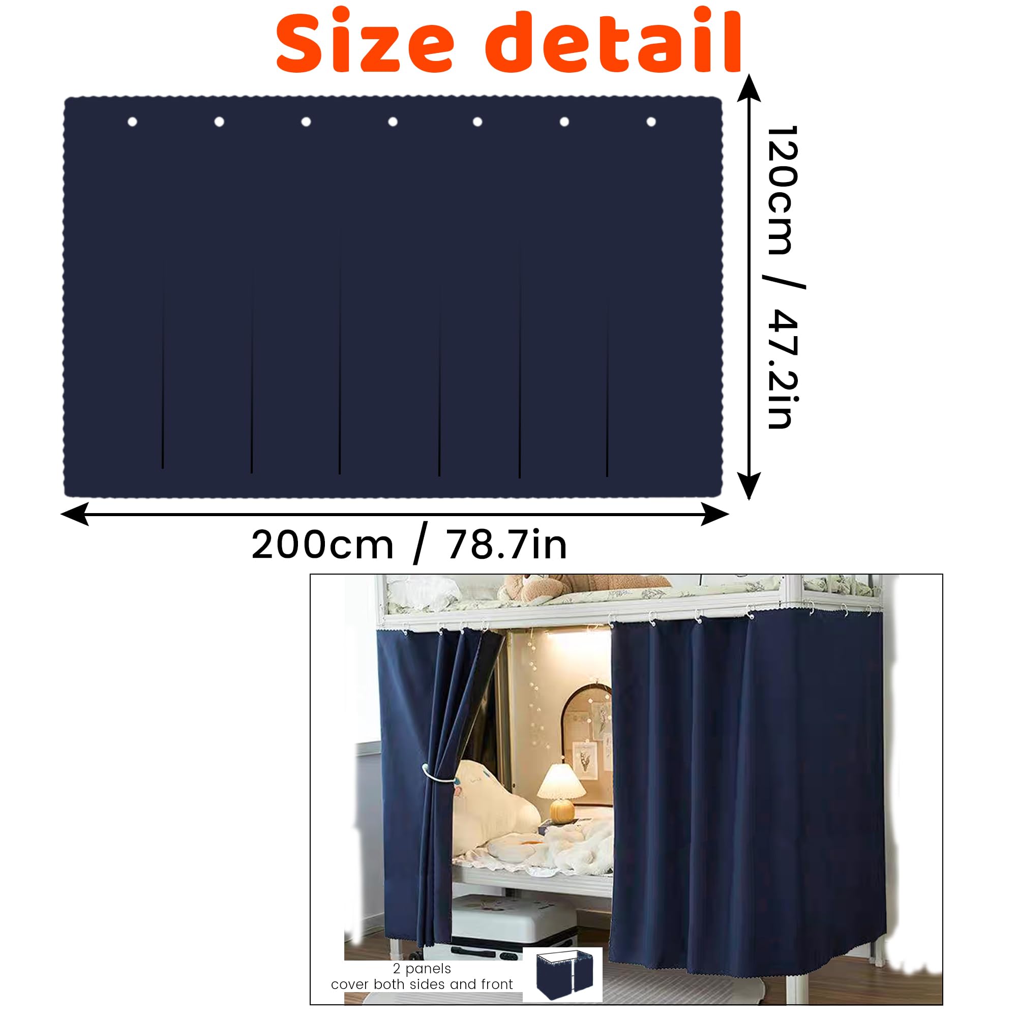 Aisi Bunk Bed Curtains Dorm Room Privacy Canopy Blackout Bunk Bed Drapes for Bottom Bunk Bed, Blue-2panels - Image 2