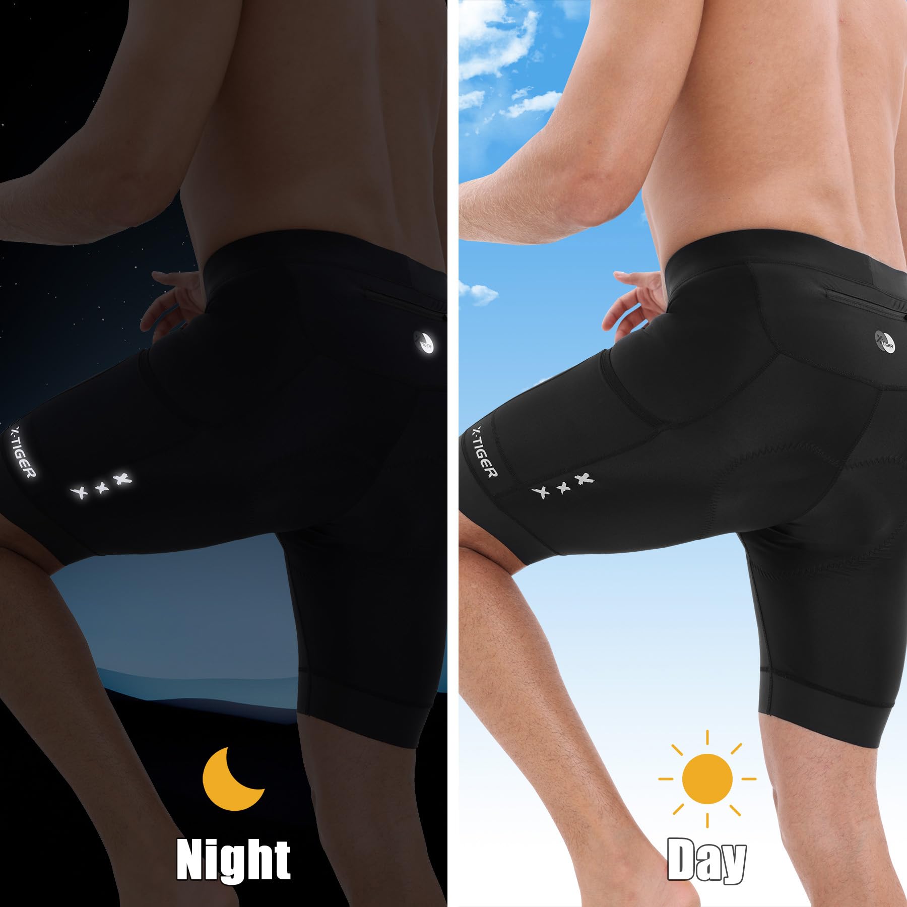 X-TIGER Culotte Ciclismo Hombre Acolchado Pantalon Cortos MTB Bicicleta Pantalones Secado Rápido Transpirable con 3 Bolsillos
