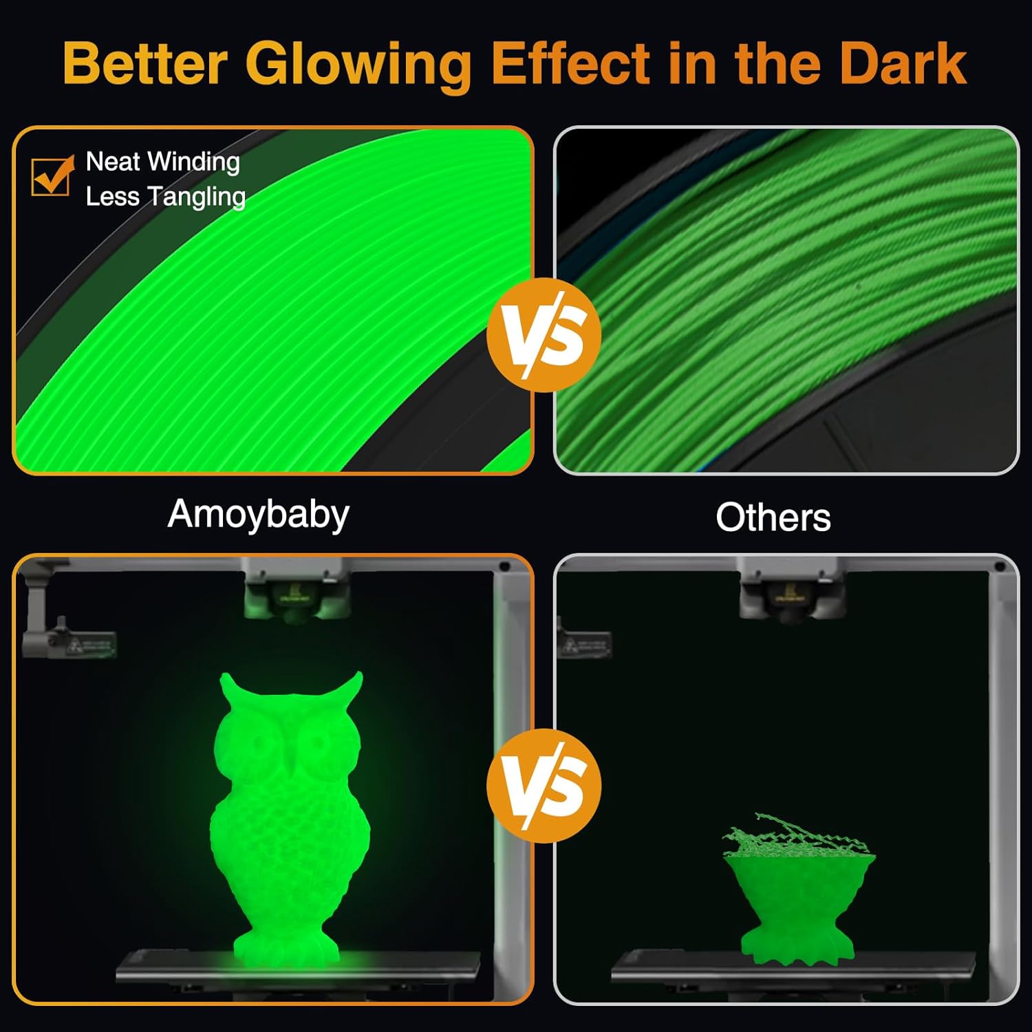 Glow in The Dark Filament PLA 1.75mm, 1kg(2.2lbs) Glow Green 3D Printer Filament, Low Warp & Clog-Free, Dimensional Accuracy +/- 0.03mm Fit FDM 3D Printers & 3D Pens - Image 6