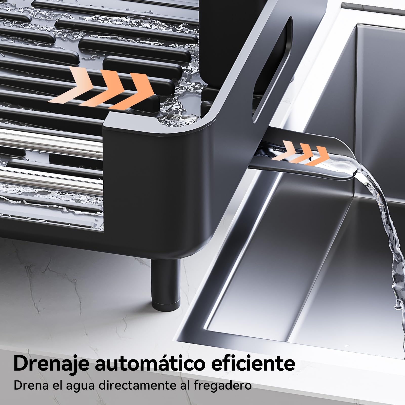 Urackify Escurreplatos extensible | Plegable, acero inoxidable, soporte para cubiertos extraíble, soporte para platos resistente a los arañazos