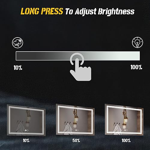 Miniatura 5 de NeuType Espejo LED de 40 x 32 pulgadas para baño, espejo de baño montado en la pared con luces, espejo de tocador de baño con botón táctil, espejo