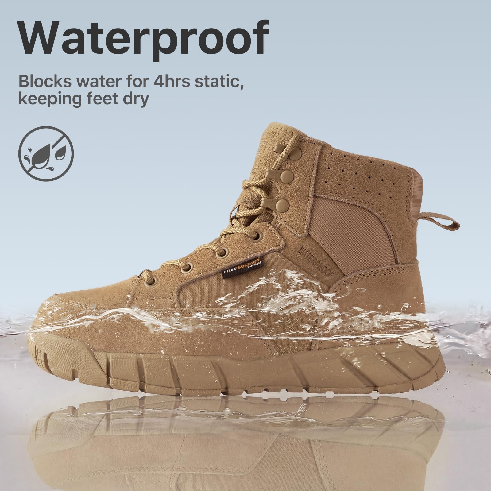 FREE SOLDIER Herren Wasserdichte Stiefel 6 Zoll, Hochwertiges Echtes Leder, leicht, bequem und rutschfest, ultraleicht All Terrain Wanderstiefel