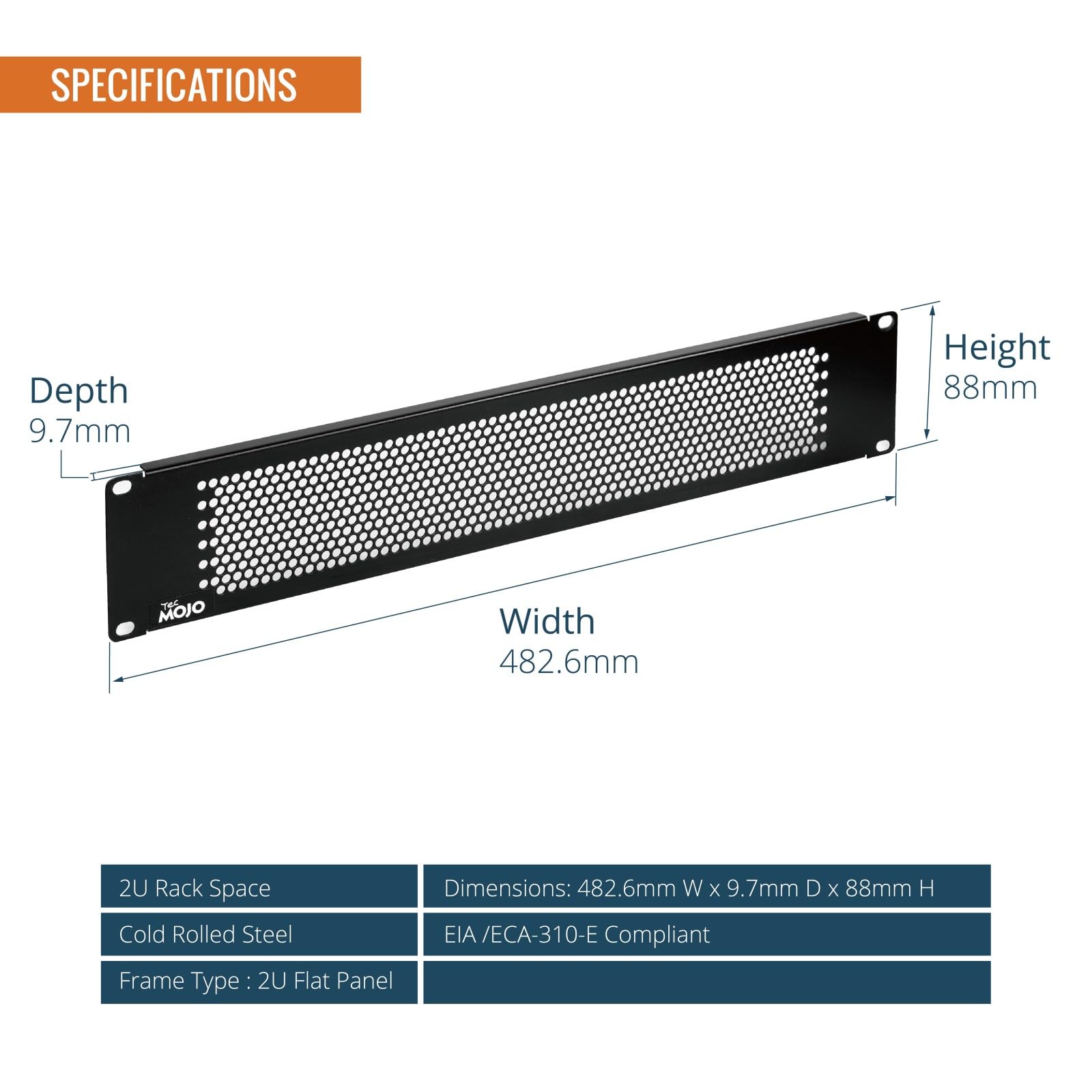 Tecmojo 2U Cache, Plaque de Montage pour Rack, pour Armoires de Serveurs 19 Pouces, Armoires Réseau, Boîtiers et Racks, Perforé, Lot de 2, Noir