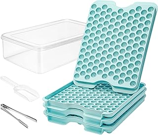 Ice Cube Tray with Lid and Bin,3 Pack Tiny Mini Small 369 x 0.5IN Ice Cube Mold Maker,Round Sphere Ice Balls for Chilling Cocktail Whiskey Tea & Coffee,Easy-Release|Stackable|Spill-Resistant
