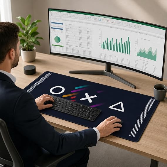 McStorey GRID XXL Mouse Pad 90x40 cm, Büyük Masa Matı, 3 mm Dikişli Kenar, Kaymaz Kauçuk Taban, Gaming Mousepad – Navy Pulse