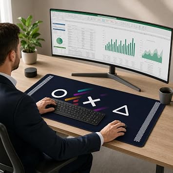 McStorey GRID XXL Mouse Pad 90x40 cm, Büyük Masa Matı, 3 mm Dikişli Kenar, Kaymaz Kauçuk Taban, Gaming Mousepad – Navy Pulse