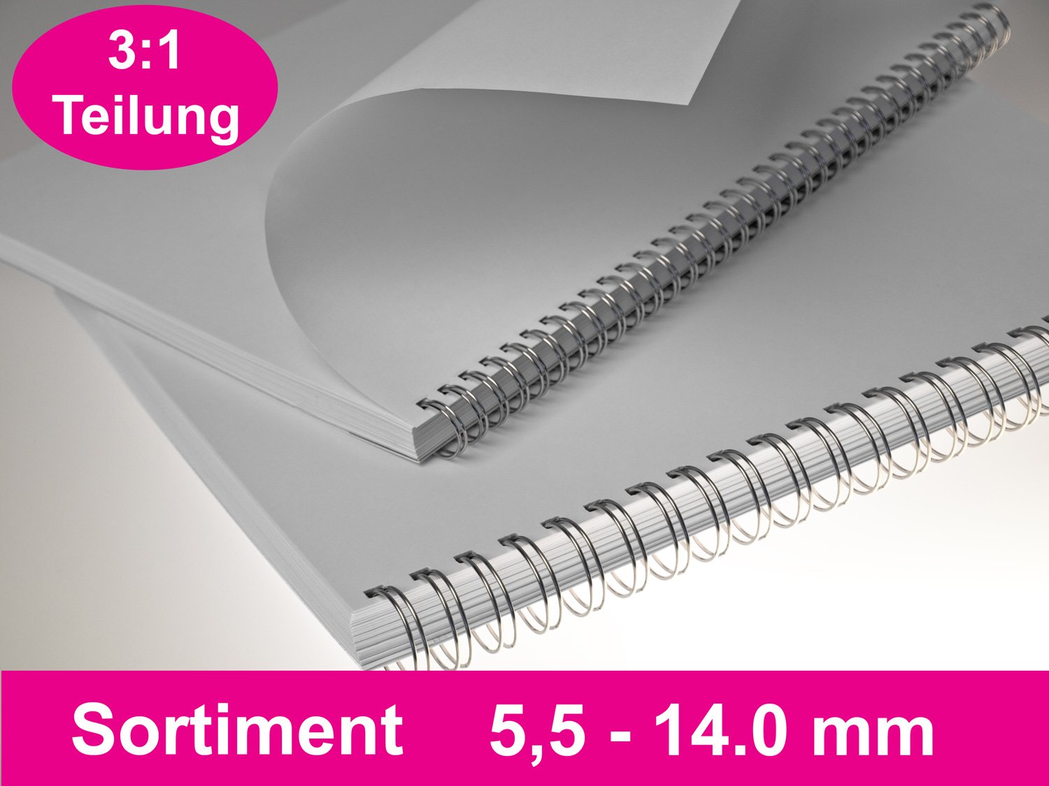 RENZ Drahtbinderücken STARTERSET 3:1 (6.9-14,3 mm), 100 Stück, silber lackiert