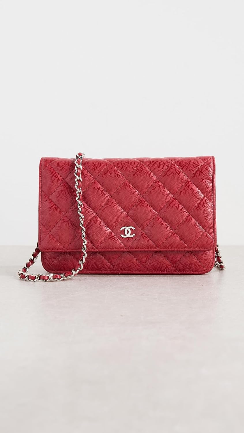 CHANEL Women's Pre-Loved Chanel Red Caviar Classic Quilted Wallet On Chain, Red, One Size - Image 2