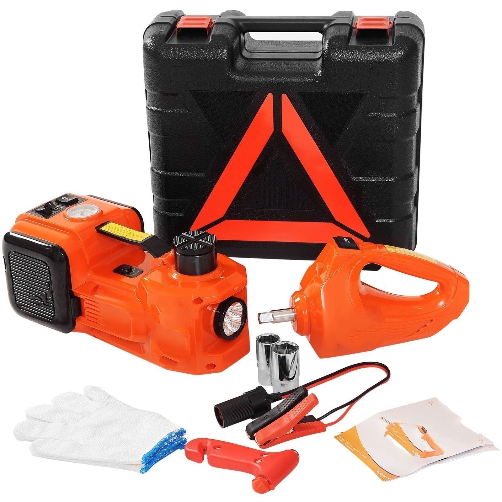 Cric idraulico per auto da 12 V, sollevatore elettrico portatile con gonfiatore per pneumatici e luce di emergenza, kit di riparazione per veicoli pesanti per auto, SUV, furgoni