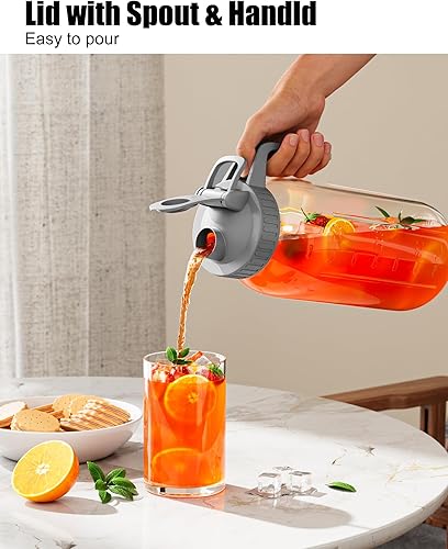 Miniatura 7 de OneDream Jarra de Vidrio con Tapa, Frasco Mason Grande de 64 oz de Boca Ancha, Frasco de Vidrio de Té de Sol para Exteriores, Jarra de Té Helado