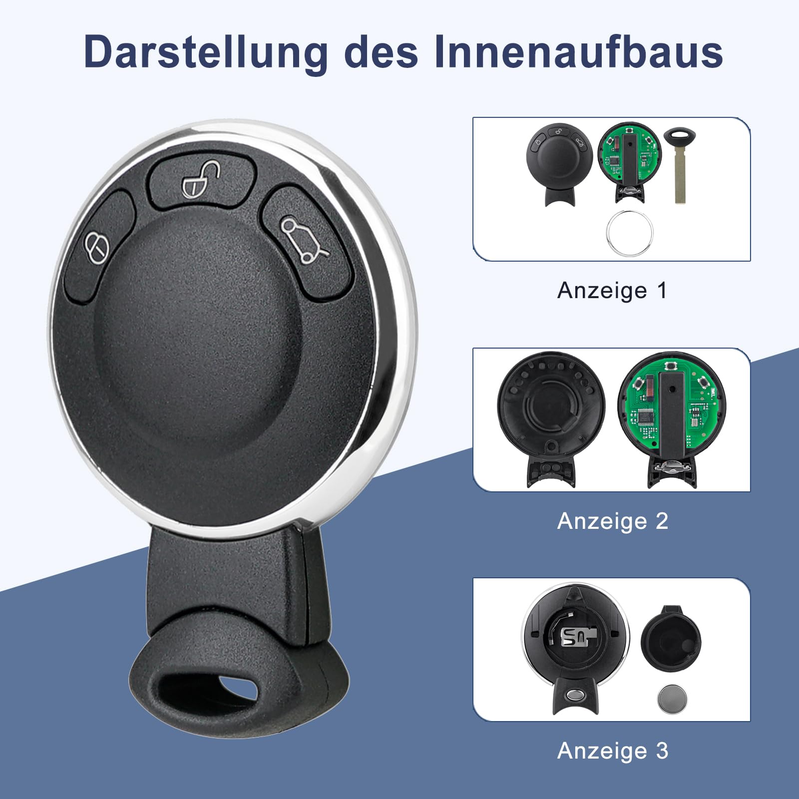 Autoschlüssel Fernbedienung kompatibel mit BMW Mini Cooper, Countryman, Clubman, 868MHz ID46 Chip KR55WK49333