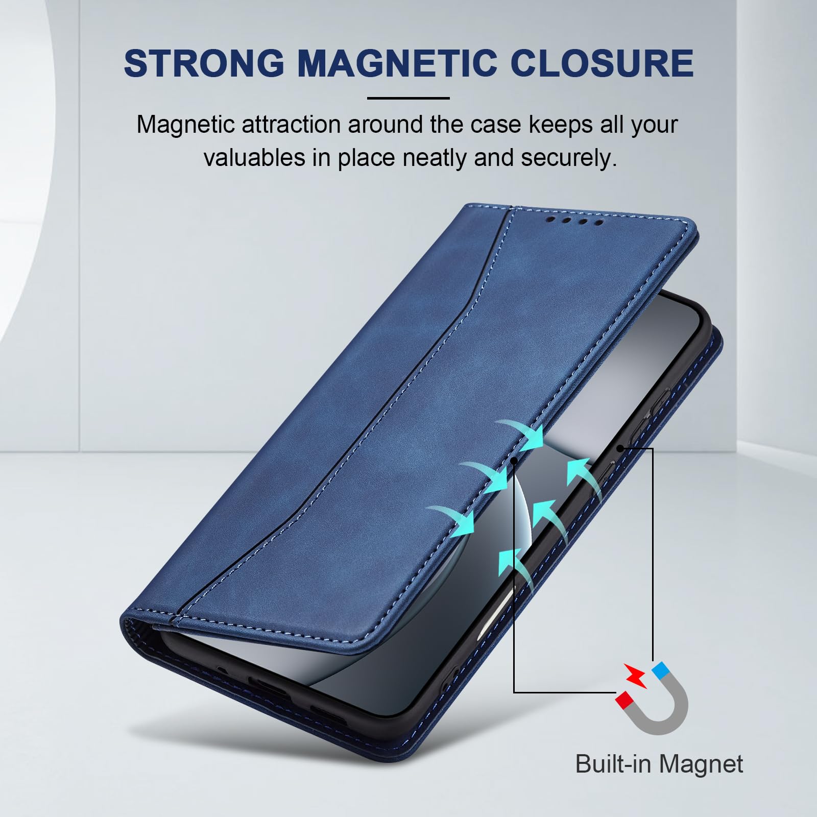 Jasonyu Funda para OPPO Find X9 Pro,Cuero PU Carcasa,Tipo Libro Flip Case con Tarjetas y Cartera,Soporte Plegable,Cierre magnético,Capa (Azul) — view 3
