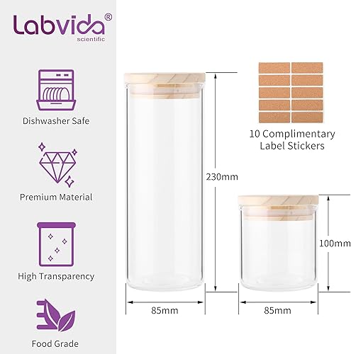 Miniatura 6 de Labvida Tarro de vidrio con tapa de madera de pino, tarros de almacenamiento decorativos y recipientes para encimera de cocina, 14.9oz36.5oz-22