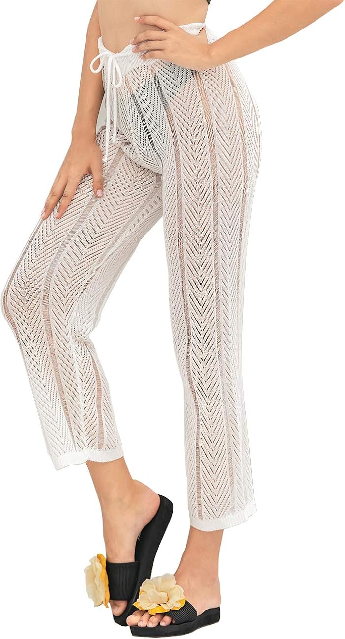Womens Crochet Pants Coverup Sexy Summer Beach Bikini Swimwear Bathing