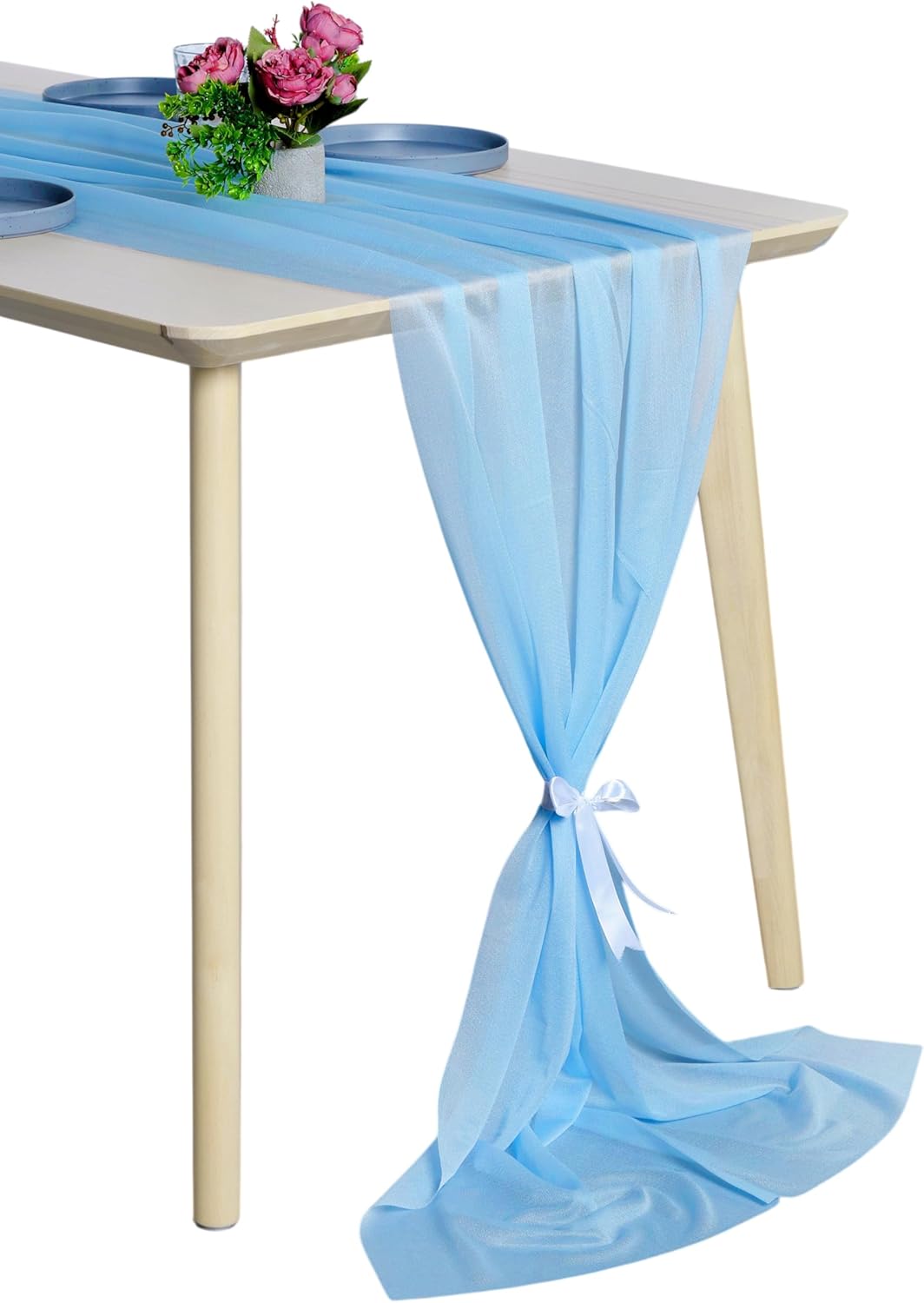 MDS 10 Pack 14ft Chiffon Table Runner 29 x170 Inches Sheer Wedding Runner Romantic Rustic Table Runner for Wedding Decorations, Birthday Parties, Bridal Shower Party Arch Decor - Turquoise