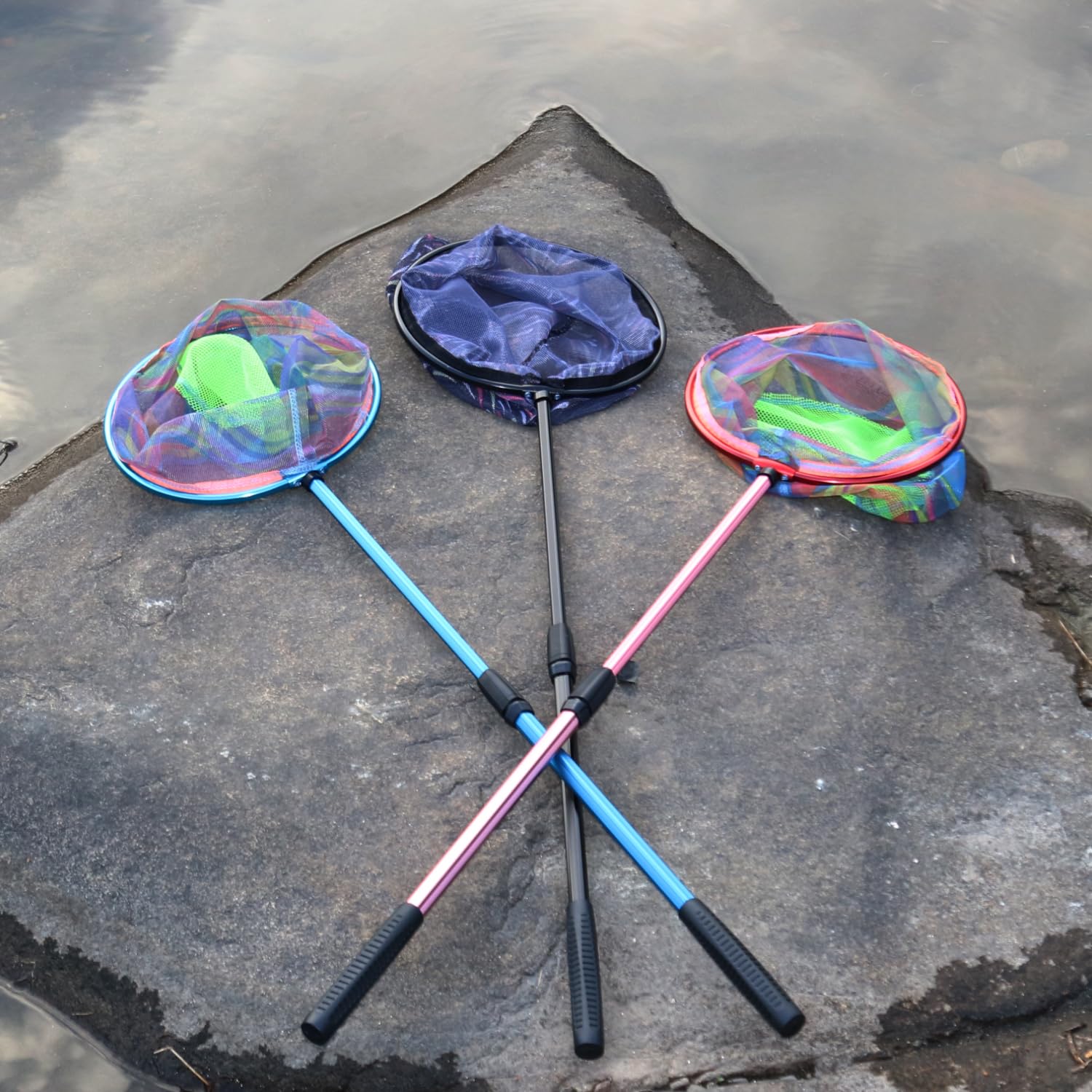 Retino da pesca retrattile, leggero, con manico in alluminio, reti da pesca per bambini, per catturare e rilasciare reti a farfalla