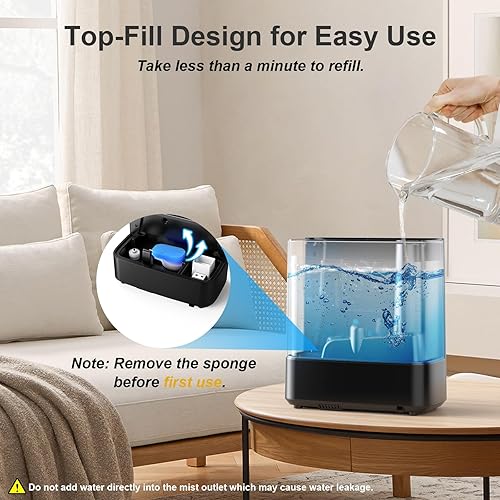 Miniatura 6 de JRD Humidificadores de niebla cálida y fría para dormitorio, 5 L, humidificador de aire ultrasónico silencioso, alivio rápido de los síntomas,