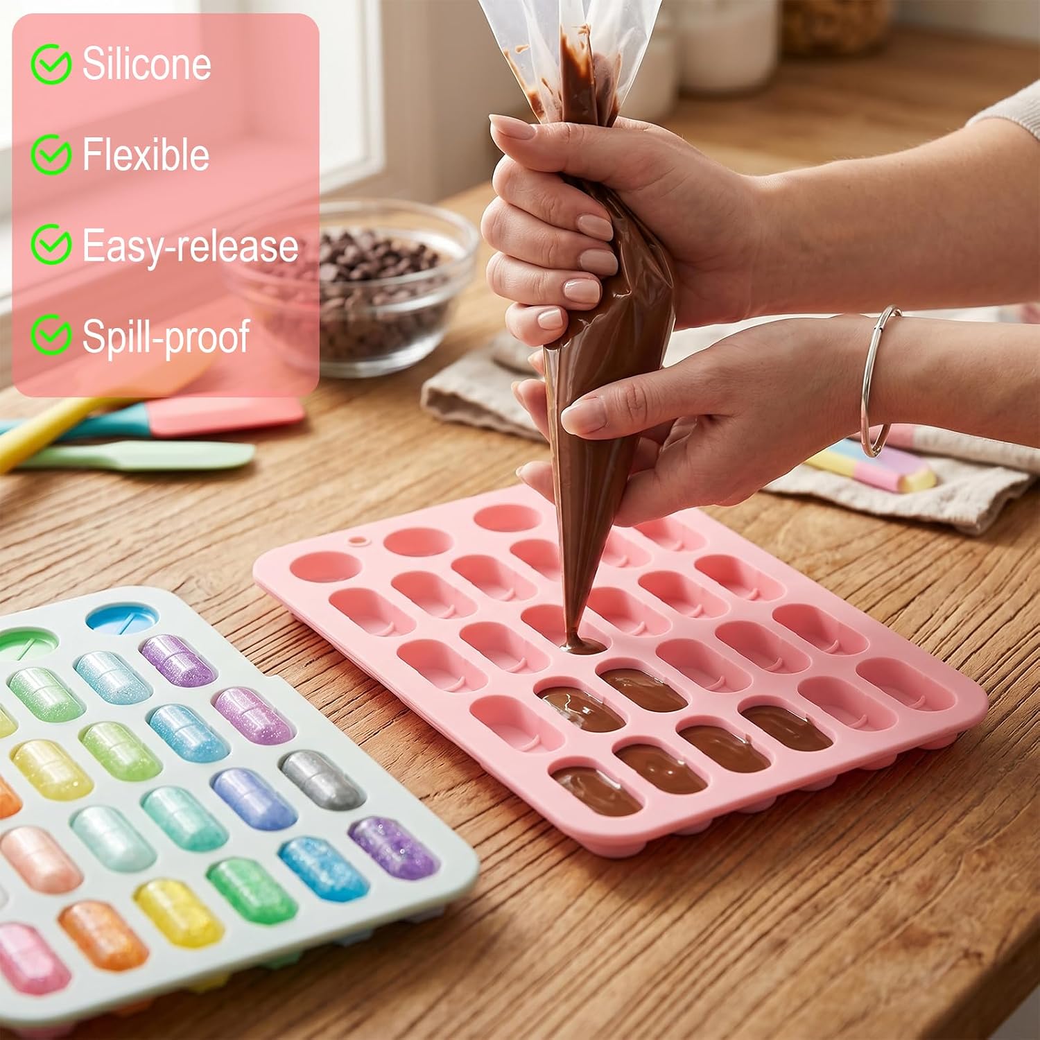 2 PCS Silicone Pill Mold Trays, Capsule Molds Silicone Shapes