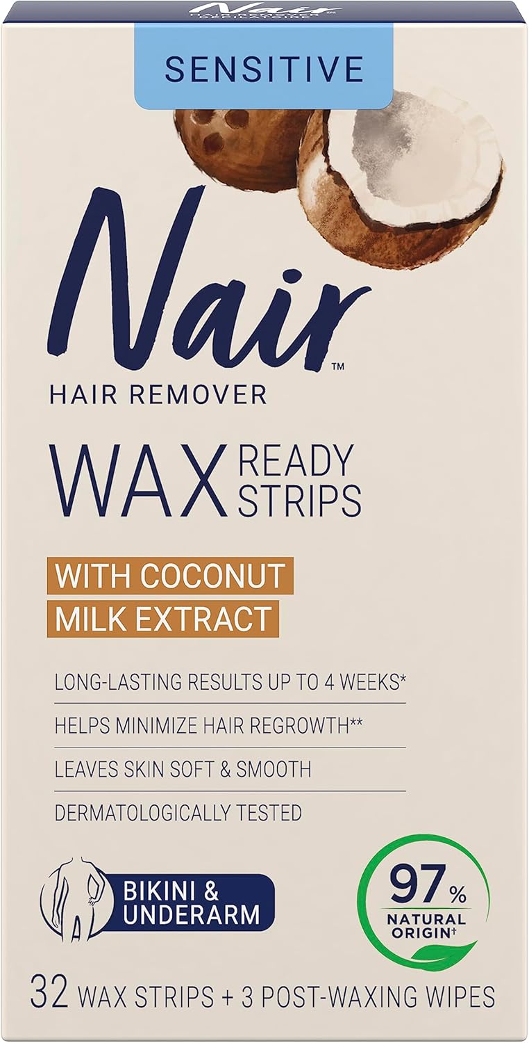 Nair Wax Ready Strips for Bikini & Underarm with Coconut Milk Oil, for