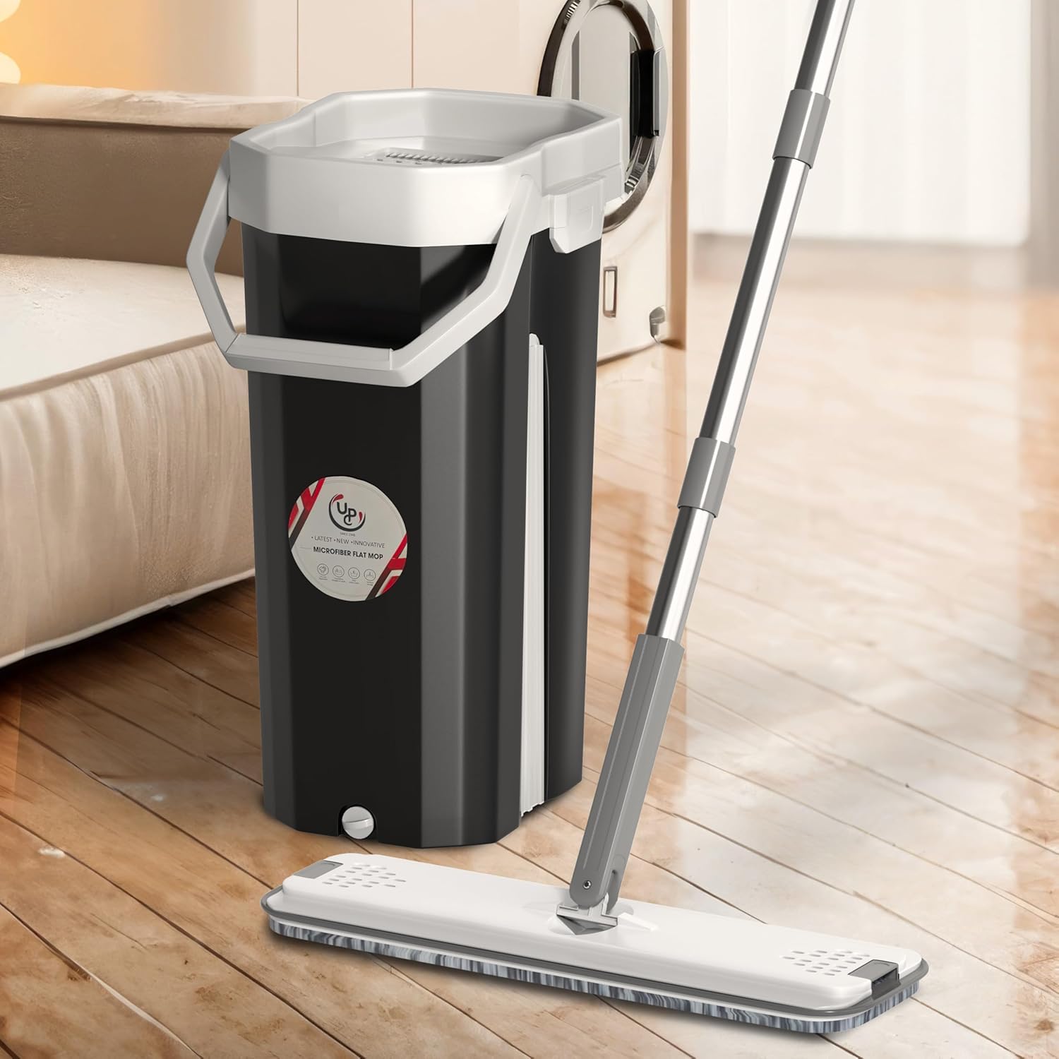 UPC Flat Mop for Home Cleaning Floor / 360° Rotating Microfiber mop for Floor Cleaning | Hands-Free Squeeze & Wash Flat Mop System for Home, Kitchen & Office-image-43