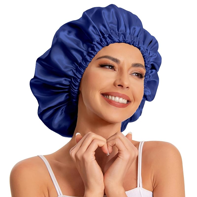 Touca de cetim dupla face Edoneery para dormir, modelo Head002-Navy