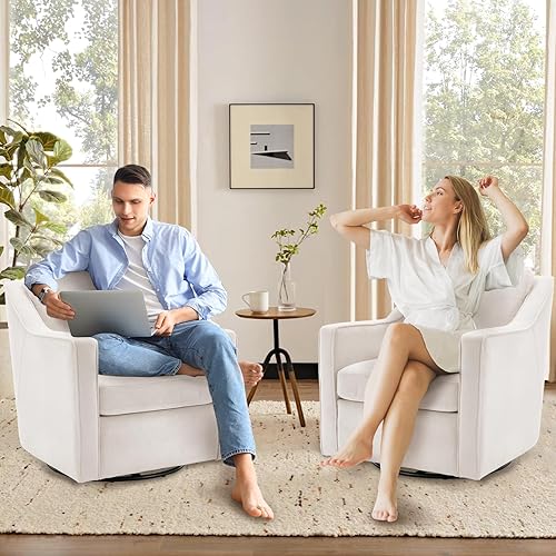 Miniatura 7 de COLAMY Upholstered 360 Swivel Accent Chair with Track Arms, Thick Padded Arm Chair with Solid Metal Base, Comfortable Mid-Century Modern Single Sofa