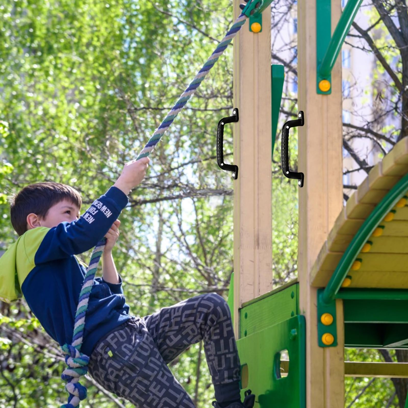 4ER Leuchtende Klettergriffe,Rutschfeste Kunststoffgriffe Kind Indoor Outdoor sichere Klettergerüste,für Spielplätze Baumhäuser Spielhäuser Doppelstockbetten Reckstangen,Schwarz