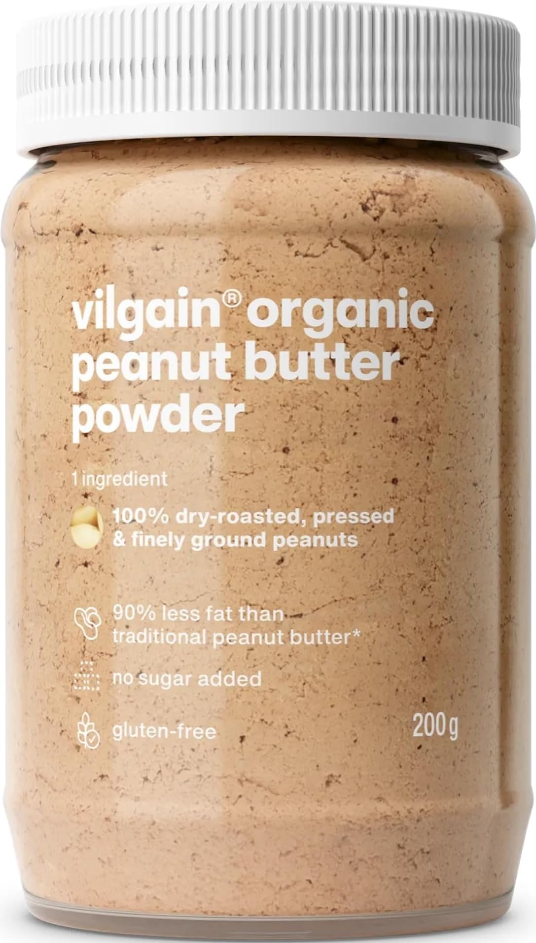 Vilgain Organic Peanut Butter Powder (200 g) – No Added Sugar, Vegan Protein Powder with 50% Plant-Based Protein, Reduced-Fat Fitness Snack for Baking & Mixing