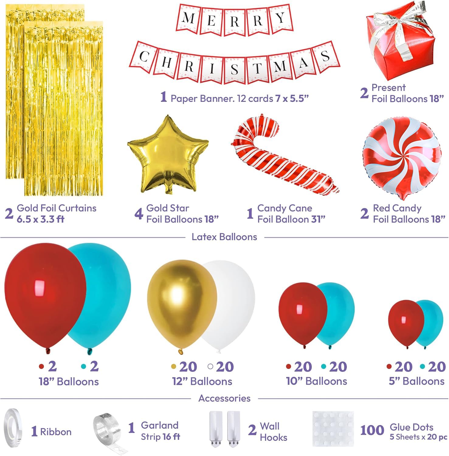 Christmas Balloon Garland Kit | 145 Red & Teal Balloons | DIY Party Decoration Set