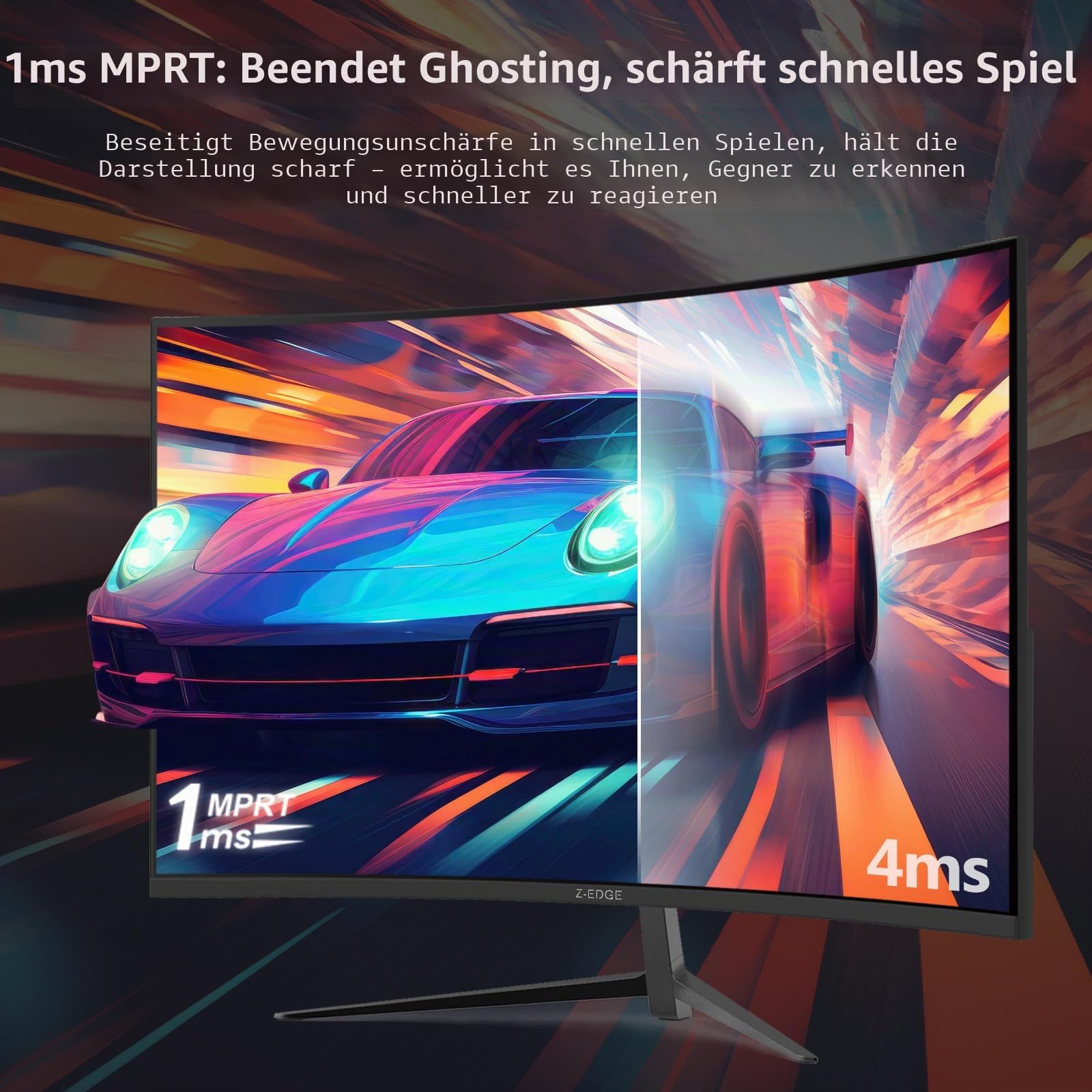 Z-Edge 24 Zoll Curved Gaming Monitor 200Hz 1ms VA 1080P 130% sRGB HDMI DP | Gebogener Bildschirm 16:9 Full HD 1920x1080, 300cd/m² Helligkeit, 3000:1 Kontrast, FreeSync, Fadenkreuz, Schwarz
