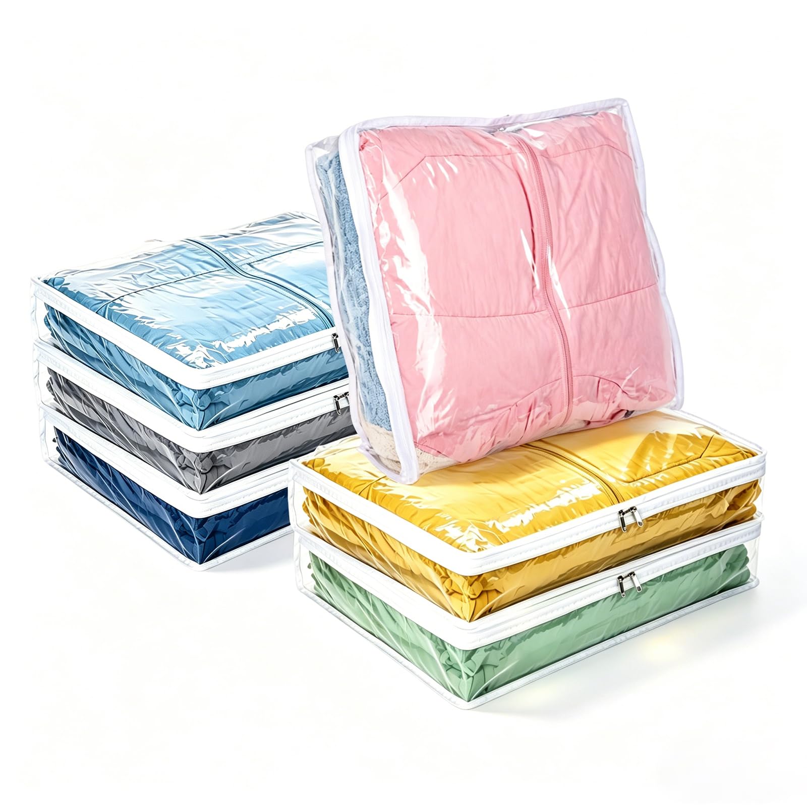 Hbzunt 6 Packs Storage Organizer Bags for Clothes, Clear Storage Bags with Zipper, Foldable Clothes Storage Bags for Closet Linen Sweater Blanket