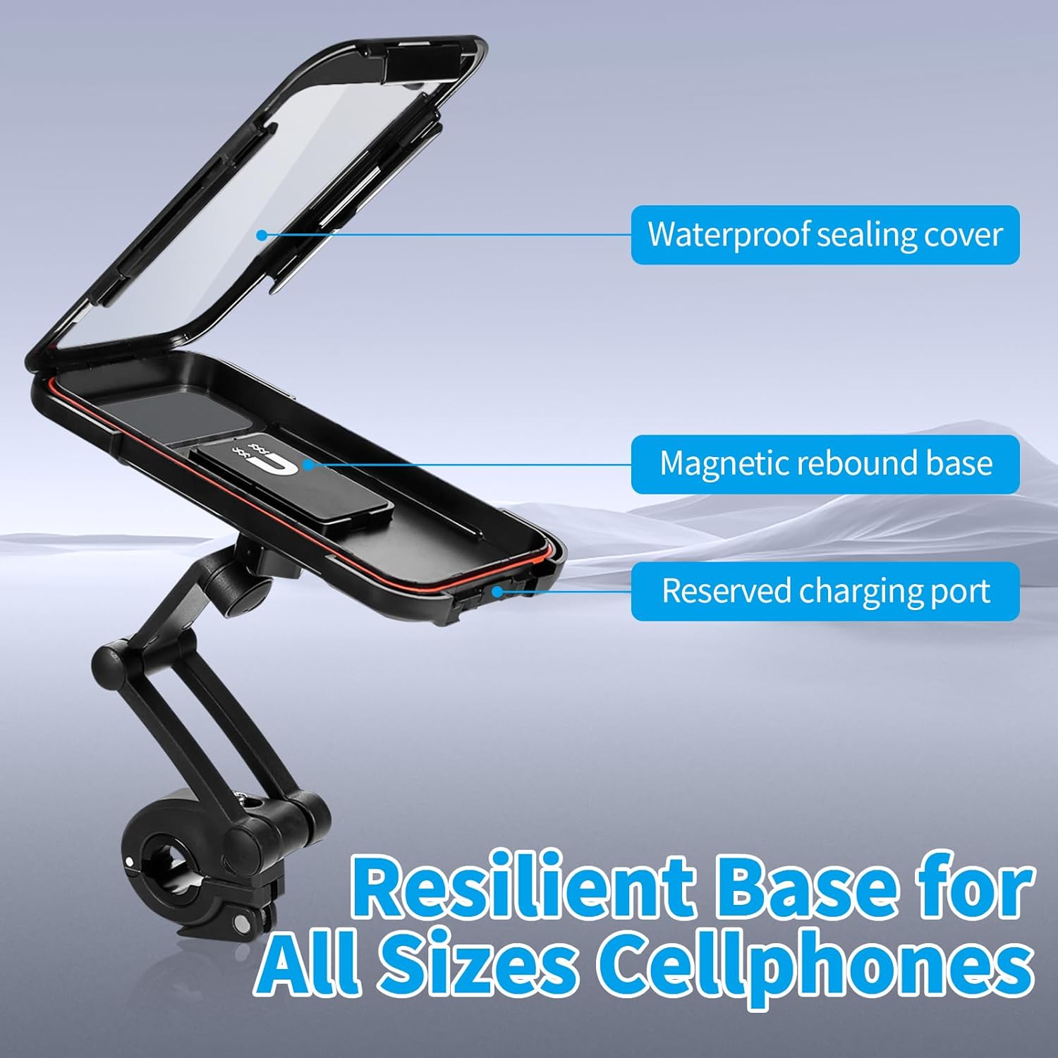 Waterproof Bike Phone Mount, Touch-Screen Bicycle Phone Holder, Universal Waterproof Cell Phone Bag 360°Rotatable Motorcycle Scooter ATV MTB Phone Mount Holder for 4.7-6.8" Smartphones