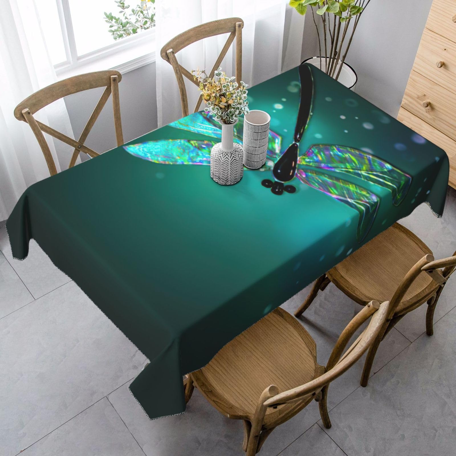 yagDAA Galaxy Animal Dragonfly Print Rectangle Tablecloth Table Cover Indoor Outdoor Dining Room Kitchen Table Cloth 140x90cm
