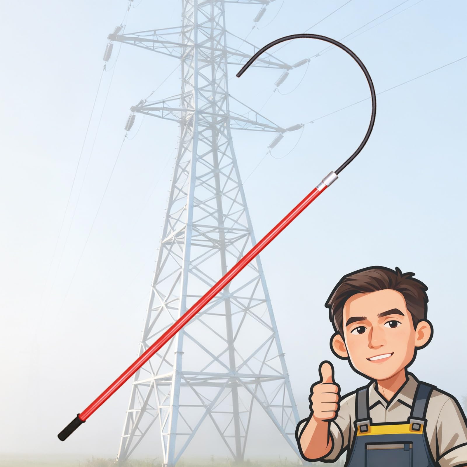 Gancio di salvataggio isolato professionale, palo in fibra di vetro non conduttivo, strumento di emergenza salvavita contro le scosse elettriche, per elettricisti, installatori, meccanici (2 m)