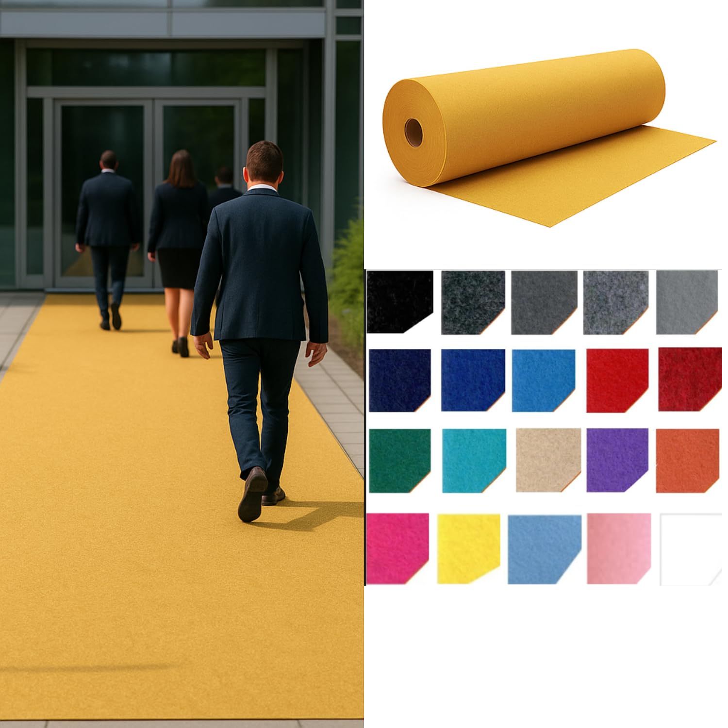 SERDECO DECORACIÓN - Alfombra para eventos | Moqueta ferial 2 metros de (Ancho) X (Oro, 5 metros de (Largo))