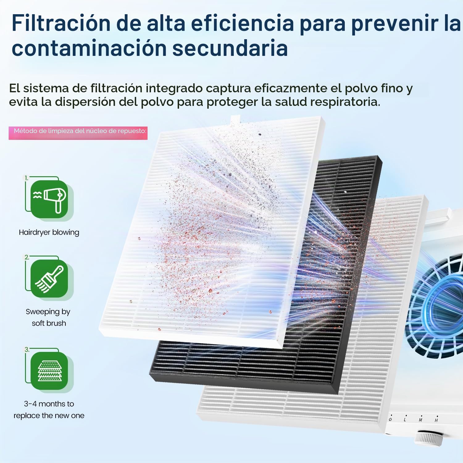 JODSONE Colector de polvo de uñas de 120 W, potente ventilador de vacío, colector de polvo con filtro reutilizable, herramienta de manicura y pedicura para pulido de uñas acrílicas, salón y uso