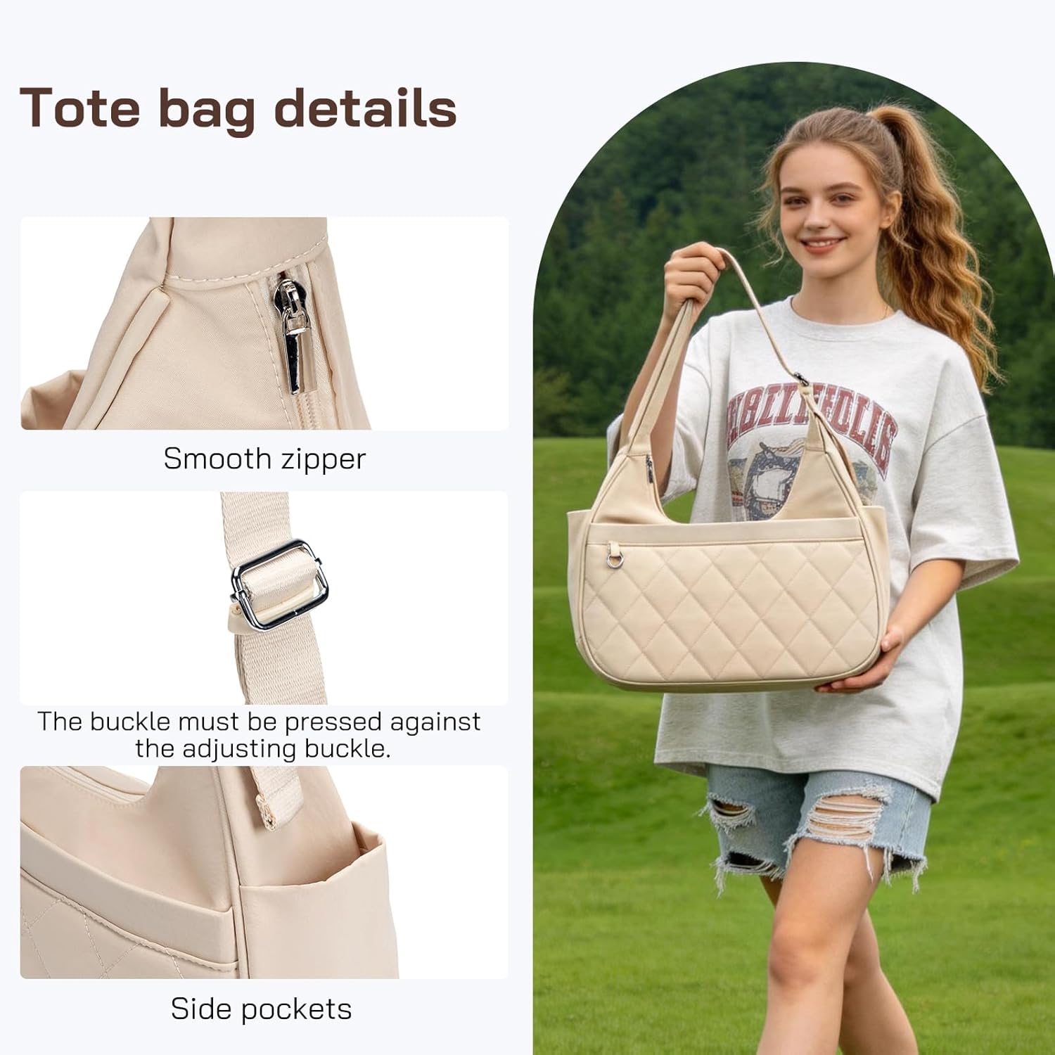 Quilted Shoulder Purses for Women, Crescent Shoulder Bag Handbags with Adjustable Strap