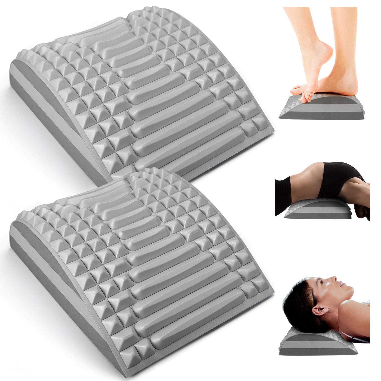 Drydiet 2 Pcs Back Stretcher Back Neck Cracker for Lower Back Pain Relief Neck Stretcher Back Stretcher Pillow Adjustable Spine Board for Scoliosis Herniated Disc Sciatica Stretching Chronic (Gray)