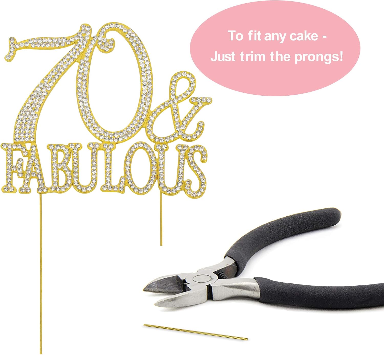 70 Cake Topper - Premium Gold Metal - 70 and Fabulous - 70th Birthday Party Sparkly Rhinestone Decoration Makes a Great Centerpiece - Now Protected in a Box