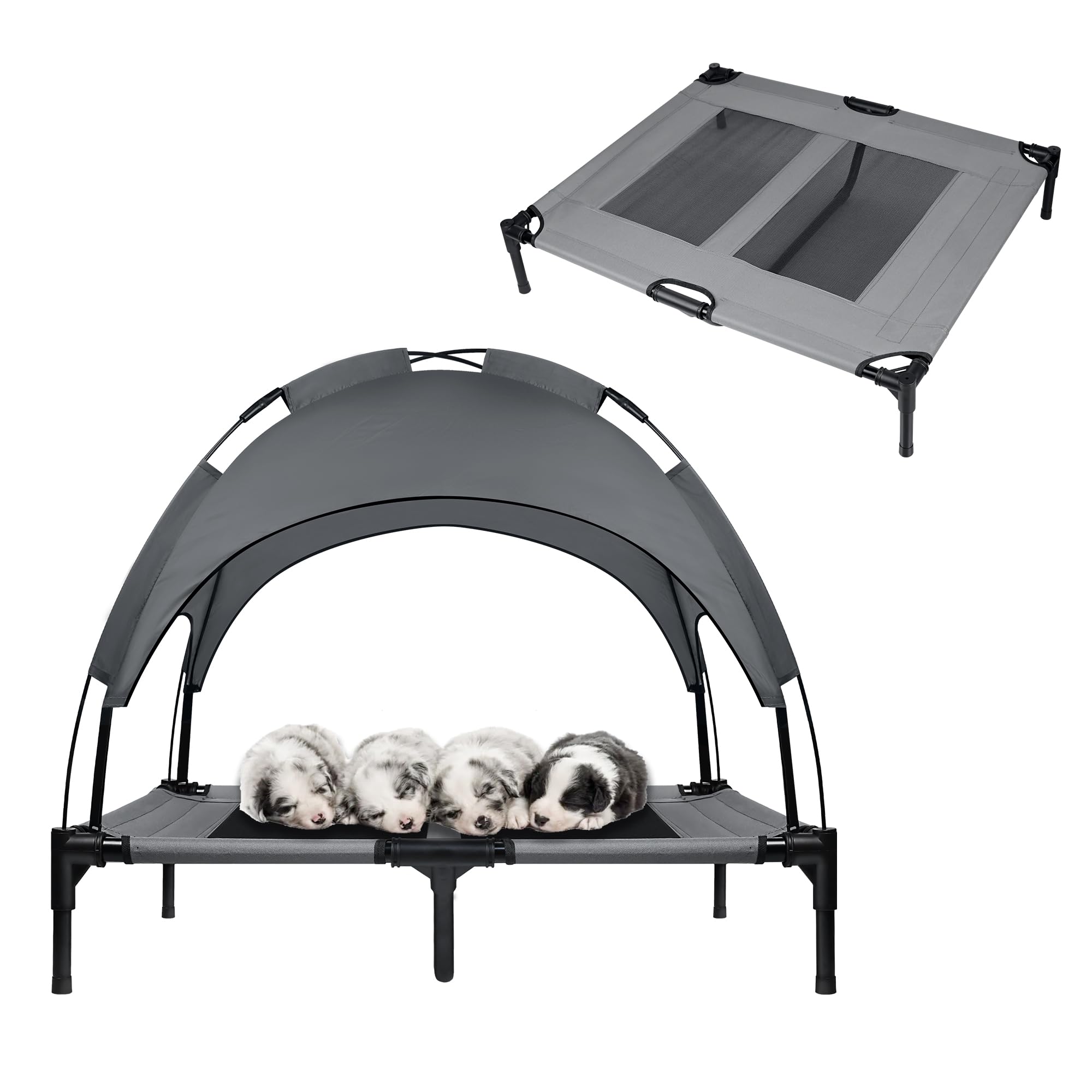 PawHut Hondenbed Met Dak, Ademend, Waterafstotend, Tot 30 Kg, 91 X 76 X 89 Cm Lichtgrijs~1sl4b27a1rg00