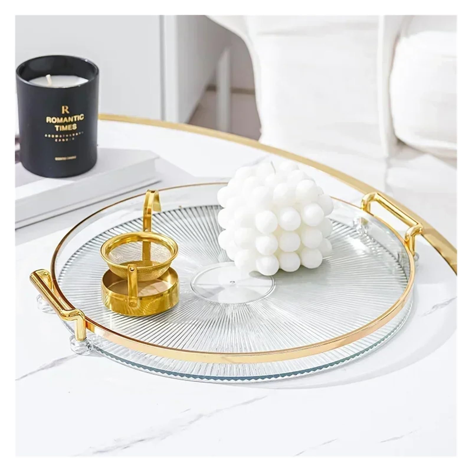 Bandeja Perfumes Bandeja de Almacenamiento Redonda for el hogar, Sala Estar, Mesa Centro, Taza té, Plato, Organizador aromaterapia, decoración(Gold)