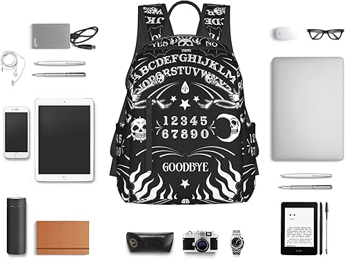 Miniatura 6 de SWEET TANG Mochila de viaje ligera para ciclismo, senderismo, para hombres y mujeres, Tatuaje Esqueleto Cráneo Tablero Negro, Mochilas de viaje