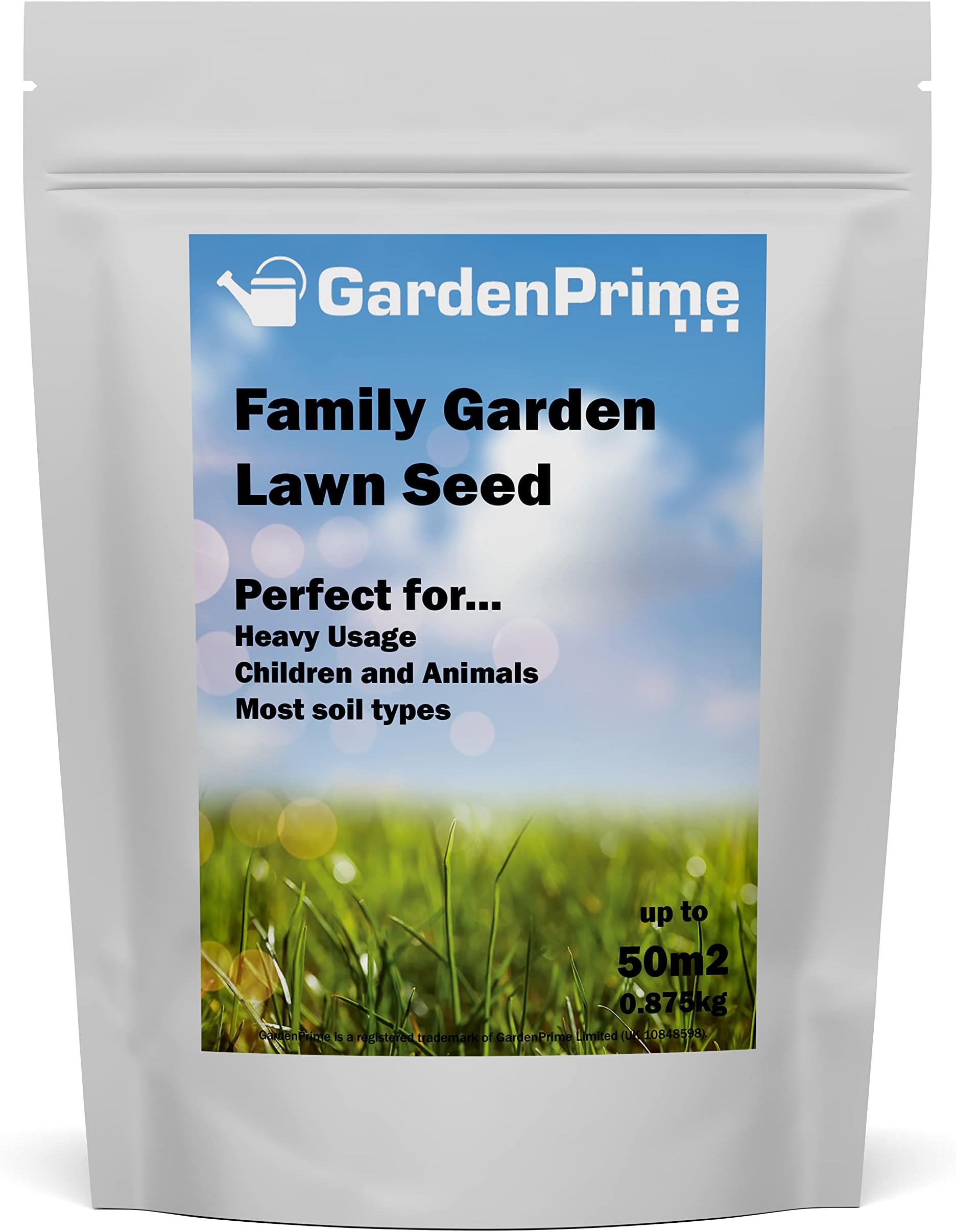 GardenPrime Family Garden Lawn - 50 m2 - 875g Premium Quality Grass Seed, Ideal for Children and Dogs, Hardwearing, Durable, recovers Quick, for New lawns, overseeding and Repair Patches - 50m2