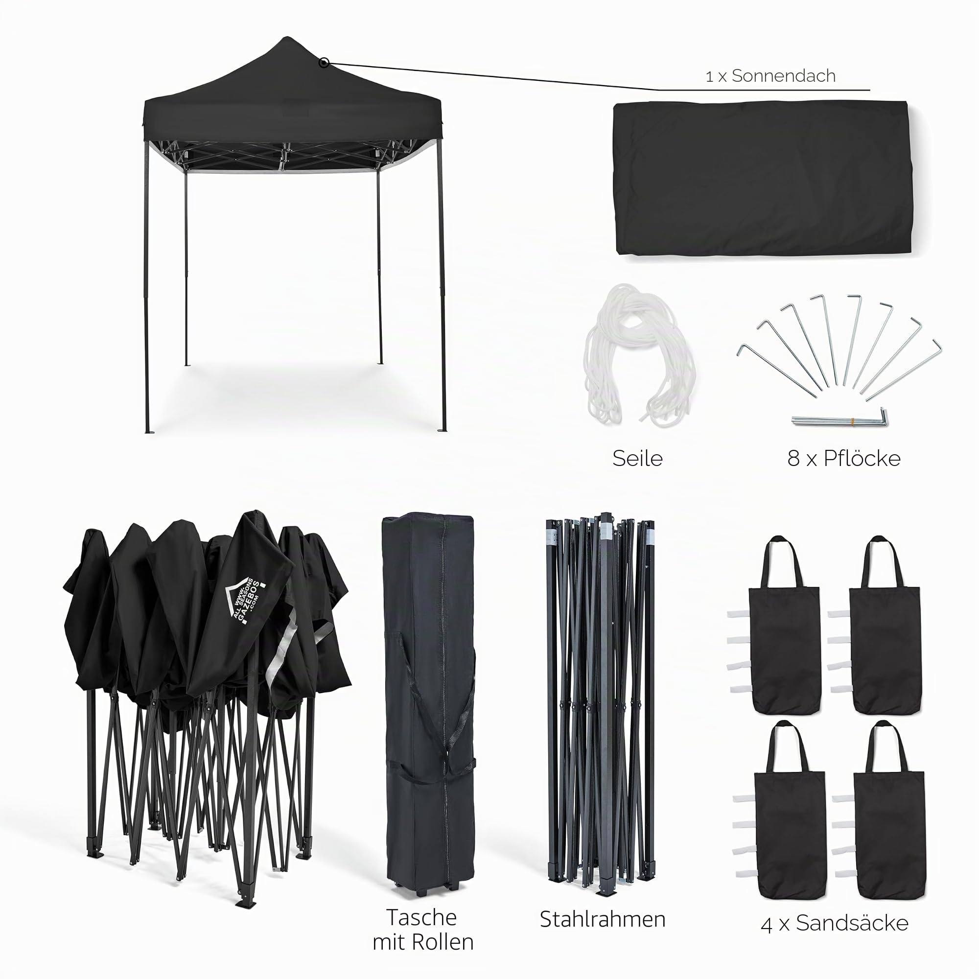 All Seasons Gazebos 3x2m vollständig wasserdichtes Faltpavillon - Schwarz
